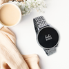 Upgrade your Samsung Galaxy Watch with our Premium Full Crystal Embellished Classic Style Band and Cover Samsung Galaxy Watch Band + Cover Set.  Indulge in the luxury look and feel of our Samsung Galaxy Watch band and case, crafted from high-quality stainless steel in a classic watch band style embellished with rows of faux diamond crystals. Each strap is designed to fit your Samsung Galaxy Watch seamlessly out of the box, and is adjustable with removable clasps. 