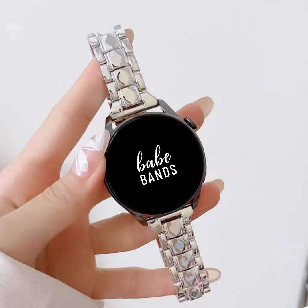 No more basic vibes. Step up your babe game with our premium Babe Bands to elevate your style.   Upgrade your Samsung Galaxy Watch with our Premium Resin Classic Style Samsung Galaxy Watch Band.  Indulge in the luxury look and feel of our Samsung Galaxy Watch band, crafted from high-quality resin in a classic watch band style.