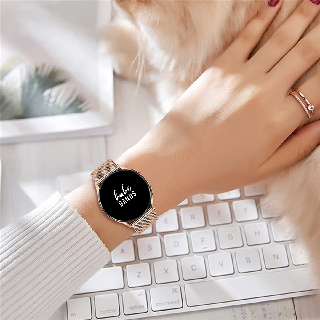 Upgrade your Samsung Galaxy Watch with our Premium Stainless Steel Mesh Chain Samsung Galaxy Watch Band.  Indulge in the luxury look and feel of our Samsung Galaxy Watch band, crafted from high-quality stainless steel in a smooth and classic mini chain link style with magnetic closure.