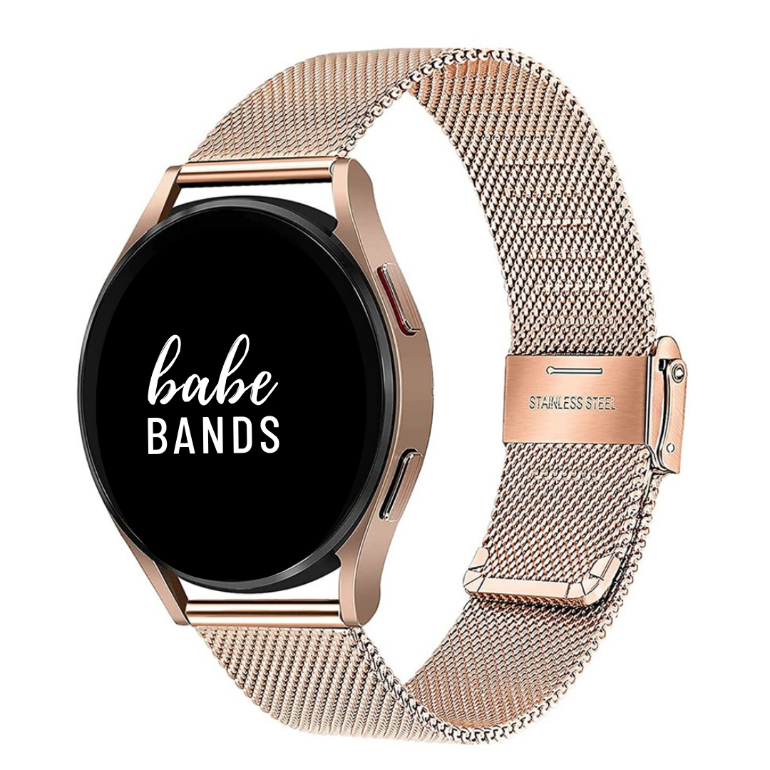 Upgrade your Samsung Galaxy Watch with our Premium Stainless Steel Mesh Chain Samsung Galaxy Watch Band.  Indulge in the luxury look and feel of our Samsung Galaxy Watch band, crafted from high-quality stainless steel in a smooth and classic mini chain link style with magnetic closure.