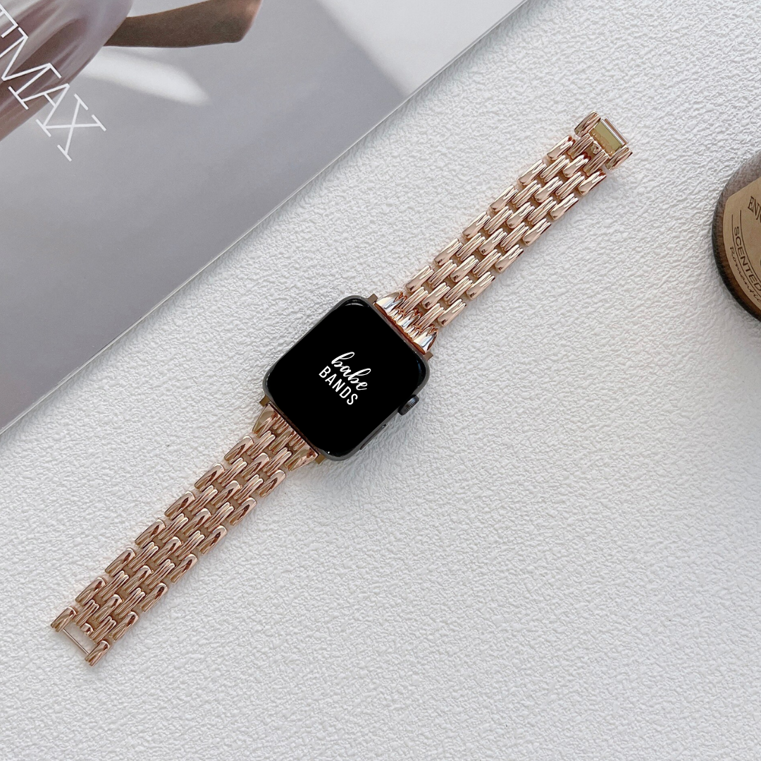 No more basic vibes. Step up your babe game with our premium Babe Bands to elevate your style.    Upgrade your Apple Watch with our Premium Double Basket Weave Stainless Steel Apple Watch Band.  Indulge in the luxury look and feel of our Apple Watch band, crafted from high-quality stainless steel in gorgeous classic metal band style in an elegant double basket weave style.