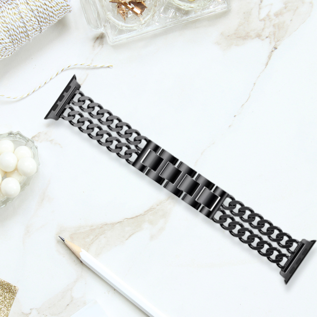 No more basic vibes. Step up your babe game with our premium Babe Bands to elevate your style.   Upgrade your Samsung Galaxy Watch with our Premium Double Chain Stainless Steel Apple Watch Band.  Indulge in the luxury look and feel of our Samsung Galaxy Watch band, crafted from high-quality stainless steel in an elegant chunky double chain style. 