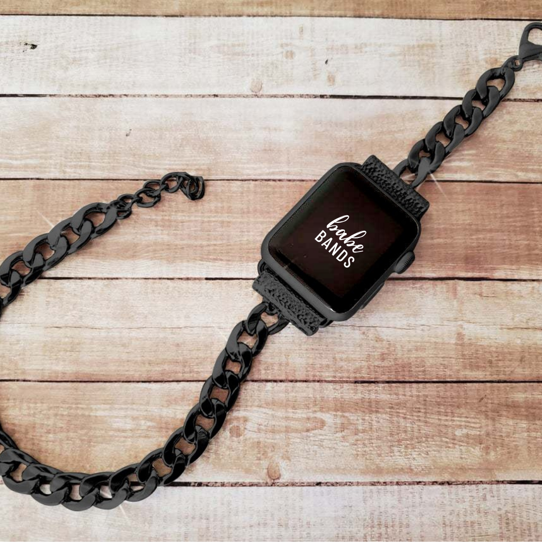 No more basic vibes. Step up your babe game with our premium Babe Bands to elevate your style.    Upgrade your Apple Watch with our Premium Double Wrap Stainless Steel Bracelet Apple Watch Band.  Indulge in the luxury look and feel of our Apple Watch band, crafted from high-quality stainless steel in gorgeous chunky chain band that double wraps into an bracelet for added style.