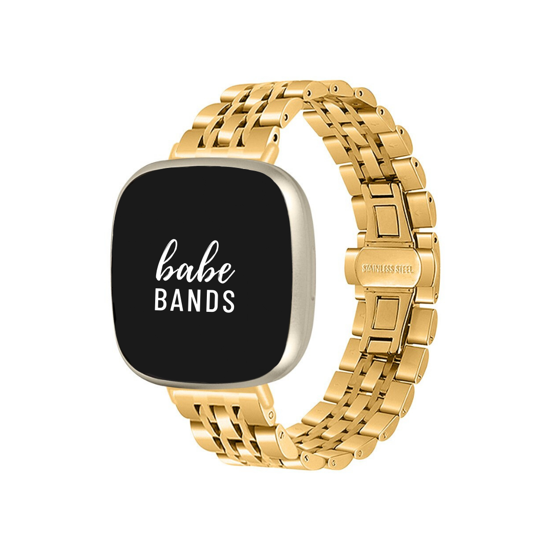 No more basic vibes. Step up your babe game with our premium Babe Bands to elevate your style.     Upgrade your Fitbit Versa or Fitbit Sense with our Premium Classic Style Metal Fitbit Versa/Sense Band.  Indulge in the luxury look and feel of our Fitbit Charge band, crafted from high-quality stainless steel in gorgeous classic metal band style that will go with everything.