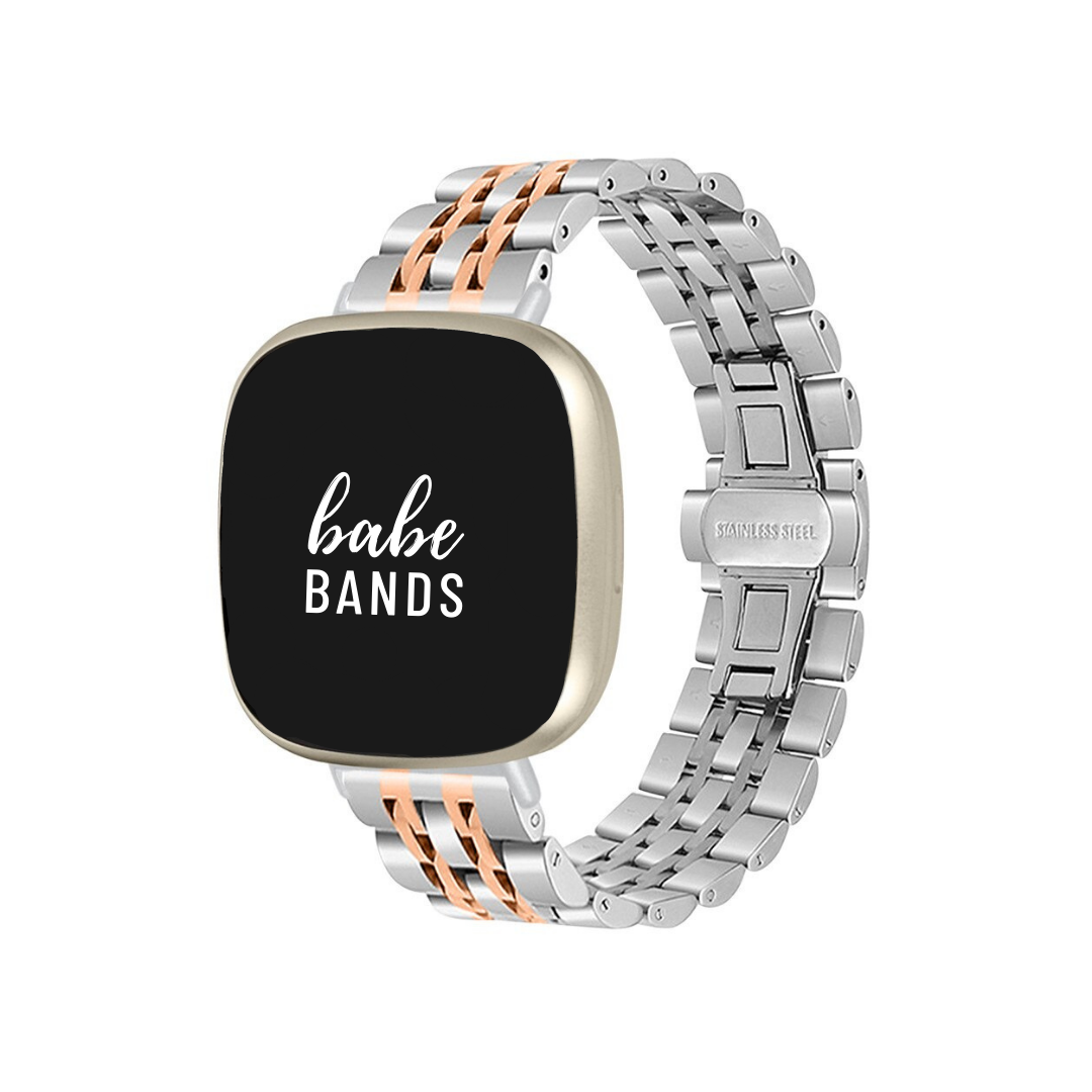 No more basic vibes. Step up your babe game with our premium Babe Bands to elevate your style.     Upgrade your Fitbit Versa or Fitbit Sense with our Premium Classic Style Metal Fitbit Versa/Sense Band.  Indulge in the luxury look and feel of our Fitbit Charge band, crafted from high-quality stainless steel in gorgeous classic metal band style that will go with everything.