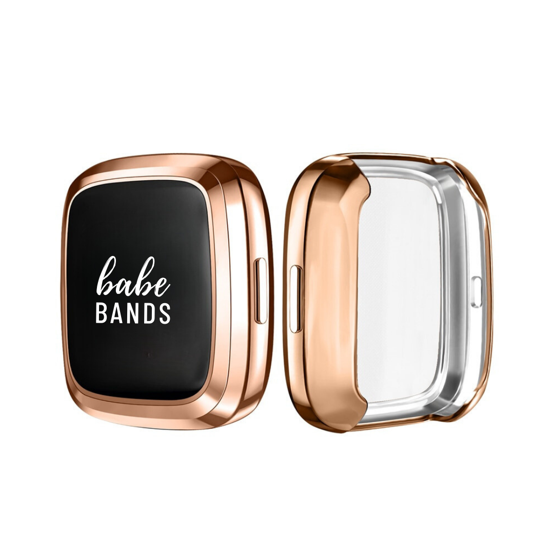 No more basic vibes. Step up your babe game with our premium Babe Bands Case to elevate your Fitbit style.    Upgrade your Fitbit Versa or Fitbit Sense with our Premium Flexible Fitbit Versa/Sense Case with Screen Protector.  Indulge in the luxury look of our Fitbit case, crafted from high-quality materials including a durable, flexible and scratch-resistant TPU with a touch-sensitive screen protector.