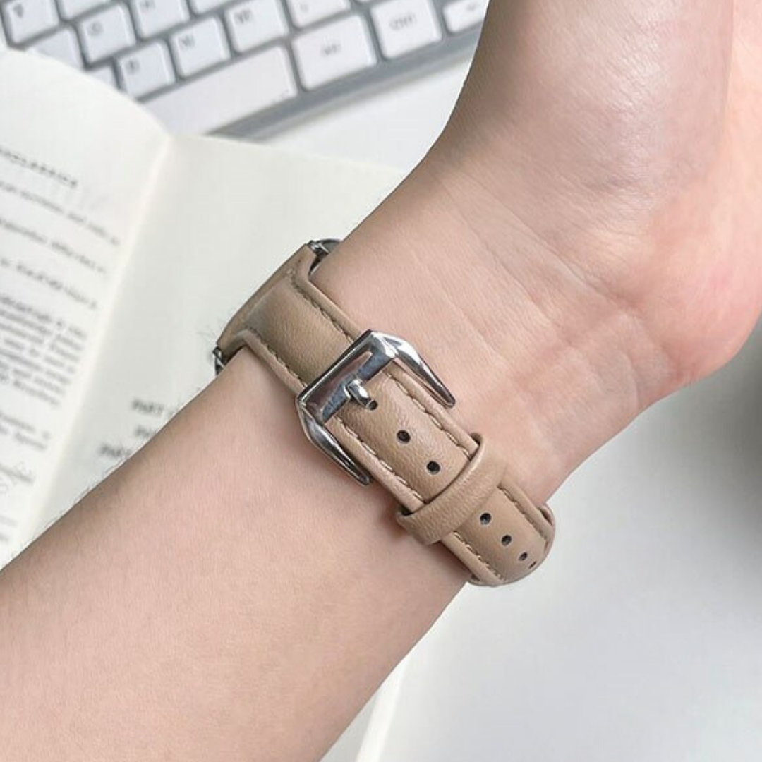 No more basic vibes. Step up your babe game with our premium Babe Bands to elevate your style.    Upgrade your Fitbit Versa or Fitbit Sense with our Premium Genuine Leather Slim Fitbit Versa/Sense Watch Band.  Indulge in the luxury look and feel of our Fitbit band, crafted from high-quality genuine leather with a stainless steel classic buckle closure.