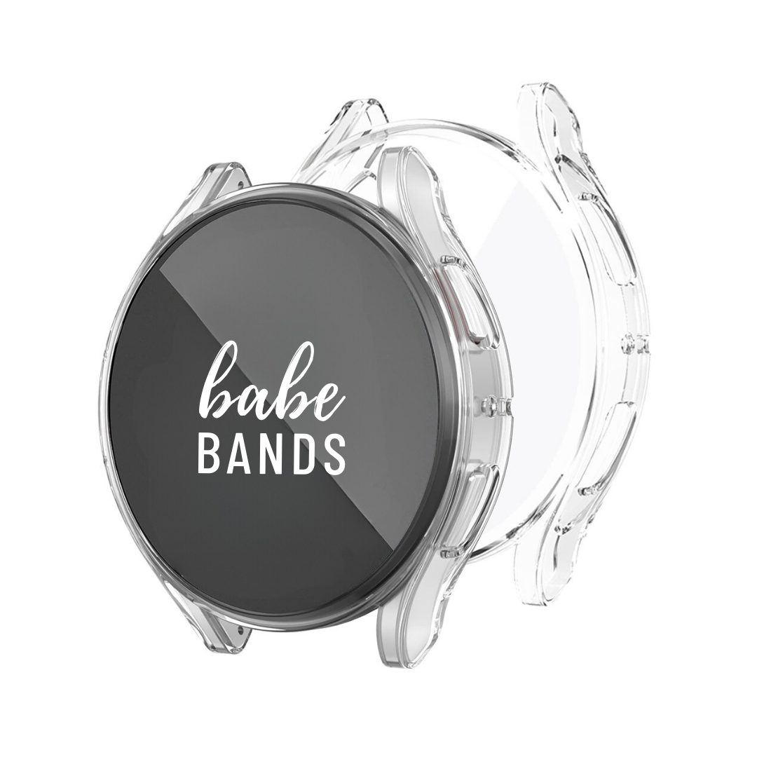 No more basic vibes. Step up your babe game with our premium Babe Bands Case to elevate your  style.    Upgrade your Samsung Galaxy Watch with our Premium Samsung Galaxy Watch Case with Screen Protector.  Indulge in the luxury look of our Apple Watch case, crafted from high-quality materials including a durable Polycarbonate case with a touch sensitive scratch resistant tempered glass screen protector.