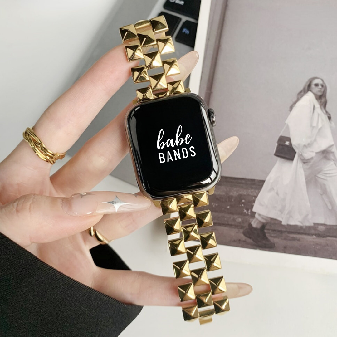 No more basic vibes. Step up your babe game with our premium Babe Bands to elevate your style.    Upgrade your Apple Watch with our Premium Stainless Steel 3D Checkered Apple Watch Band.  Indulge in the luxury look and feel of our Apple Watch band, crafted from high-quality stainless steel in a punky checkered style with a beautiful raised geometric detail.