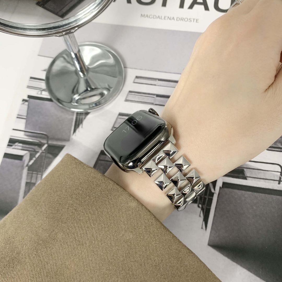 No more basic vibes. Step up your babe game with our premium Babe Bands to elevate your style.    Upgrade your Apple Watch with our Premium Stainless Steel 3D Checkered Apple Watch Band.  Indulge in the luxury look and feel of our Apple Watch band, crafted from high-quality stainless steel in a punky checkered style with a beautiful raised geometric detail.
