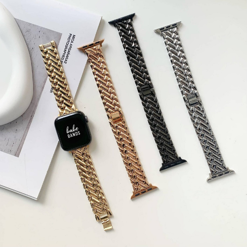 No more basic vibes. Step up your babe game with our premium Babe Bands to elevate your style.   Upgrade your Apple Watch with our Premium Stainless Steel Braided Classic Style Apple Watch Band.  Indulge in the luxury look and feel of our Apple Watch band, crafted from high-quality stainless steel in a classic band style with a gorgeous braided detail.