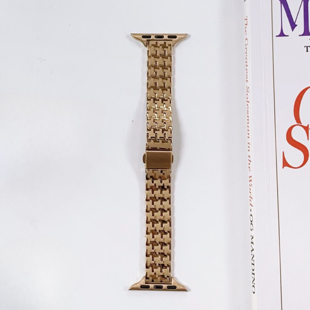 No more basic vibes. Step up your babe game with our premium Babe Bands to elevate your style.    Upgrade your Apple Watch with our Premium Stainless Steel Classic Style Houndstooth Print Apple Watch Band.  Indulge in the luxury look and feel of our Apple Watch band, crafted from high-quality stainless steel in gorgeous classic link band with a houndstooth print made out of contrasting shiny and matte finishes.