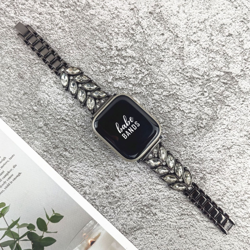 No more basic vibes. Step up your babe game with our premium Babe Bands to elevate your style.     Upgrade your Apple Watch with our Premium Stainless Steel Crystal Embellished Leaf Apple Watch Band.  Indulge in the luxury look and feel of our Apple Watch band, crafted from high-quality stainless steel in an elegant leaf design embellished with crystals for added style.
