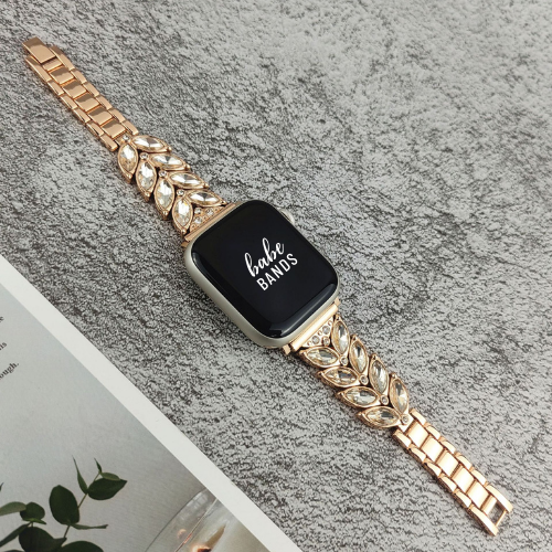 No more basic vibes. Step up your babe game with our premium Babe Bands to elevate your style.     Upgrade your Apple Watch with our Premium Stainless Steel Crystal Embellished Leaf Apple Watch Band.  Indulge in the luxury look and feel of our Apple Watch band, crafted from high-quality stainless steel in an elegant leaf design embellished with crystals for added style.