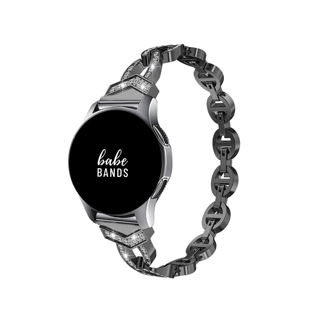 No more basic vibes. Step up your babe game with our premium Babe Bands to elevate your style.    Upgrade your Samsung Galaxy Watch with our Premium Stainless Steel Crystal Flat Chain Samsung Galaxy Watch Band.  Indulge in the luxury look and feel of our Samsung Galaxy Watch band, crafted from high-quality stainless steel in an elegant chain style with faux diamond detailing for added style.