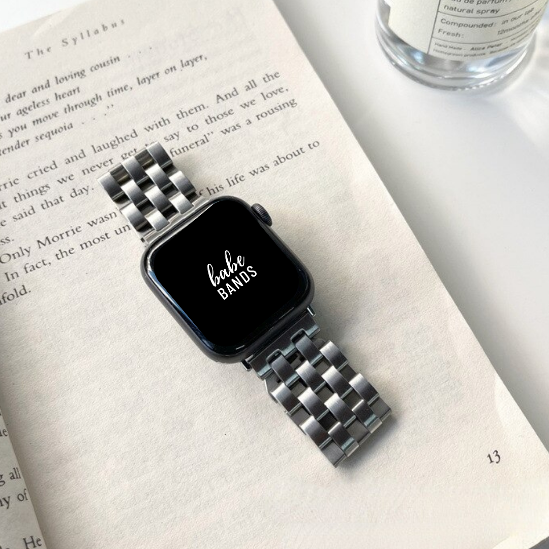 No more basic vibes. Step up your babe game with our premium Babe Bands to elevate your style.    Upgrade your Apple Watch with our Premium Stainless Steel Open Weave Link Apple Watch Band.  Indulge in the luxury look and feel of our Apple Watch band, crafted from high-quality stainless steel in gorgeous elongated checkered open weave style.