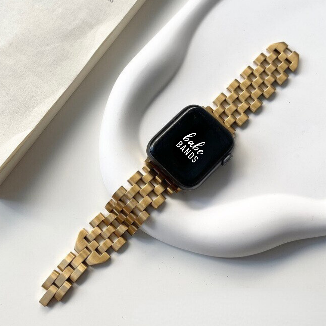 No more basic vibes. Step up your babe game with our premium Babe Bands to elevate your style.    Upgrade your Apple Watch with our Premium Stainless Steel Open Weave Link Apple Watch Band.  Indulge in the luxury look and feel of our Apple Watch band, crafted from high-quality stainless steel in gorgeous elongated checkered open weave style.