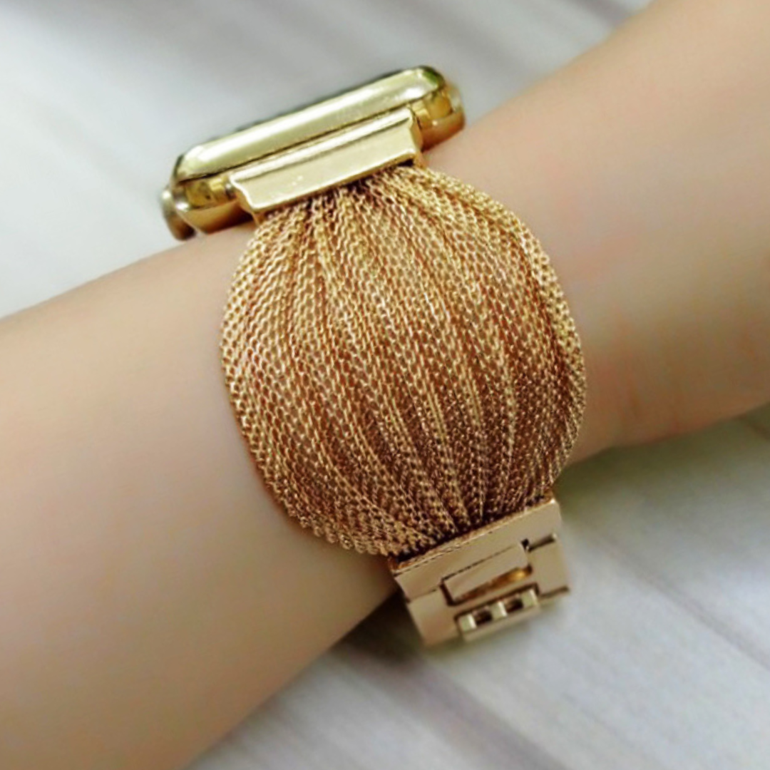 No more basic vibes. Step up your babe game with our premium Babe Bands to elevate your style.   Upgrade your Apple Watch with our Premium Stainless Steel Wide Gathered Mesh Apple Watch Band.  Indulge in the luxury look and feel of our Apple Watch band, crafted from high-quality stainless steel in a beautiful wide bracelet style made from chain mesh.