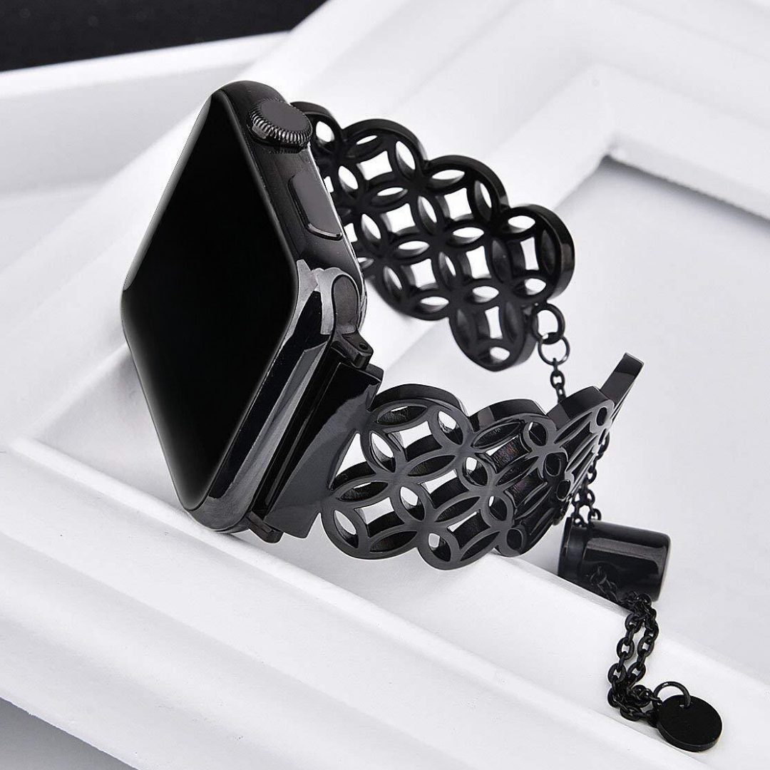 No more basic vibes. Step up your babe game with our premium Babe Bands to elevate your style.     Upgrade your Apple Watch with our Premium Stainless Steel Wide Lattice Style Apple Watch Band.  Indulge in the luxury look and feel of our Apple Watch band, crafted from high-quality stainless steel in an elegant wide lattice bracelet style with a toggle drawstring closure.