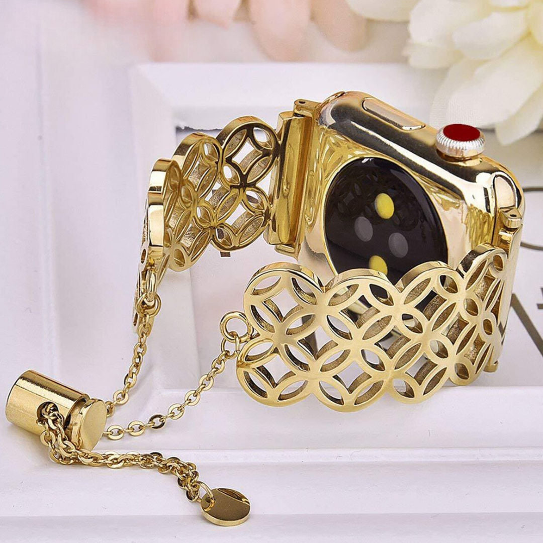 No more basic vibes. Step up your babe game with our premium Babe Bands to elevate your style.     Upgrade your Apple Watch with our Premium Stainless Steel Wide Lattice Style Apple Watch Band.  Indulge in the luxury look and feel of our Apple Watch band, crafted from high-quality stainless steel in an elegant wide lattice bracelet style with a toggle drawstring closure.
