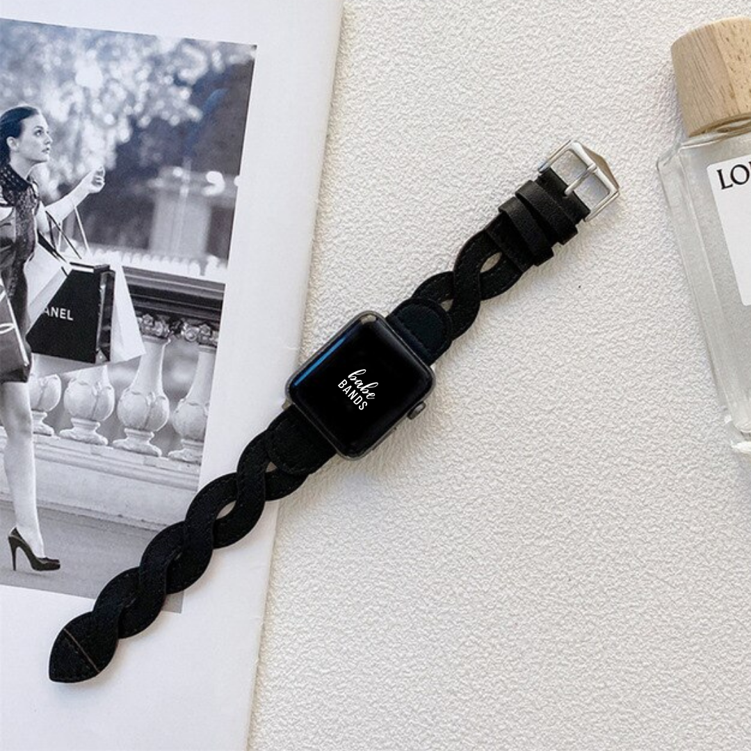 No more basic vibes. Step up your babe game with our premium Babe Bands to elevate your style.   Upgrade your Apple Watch with our Premium Twisted Leather Apple Watch Band.  Indulge in the luxury look and feel of our Apple Watch band, crafted from high-quality genuine leather with a beautiful twist detail and classic buckle closure.