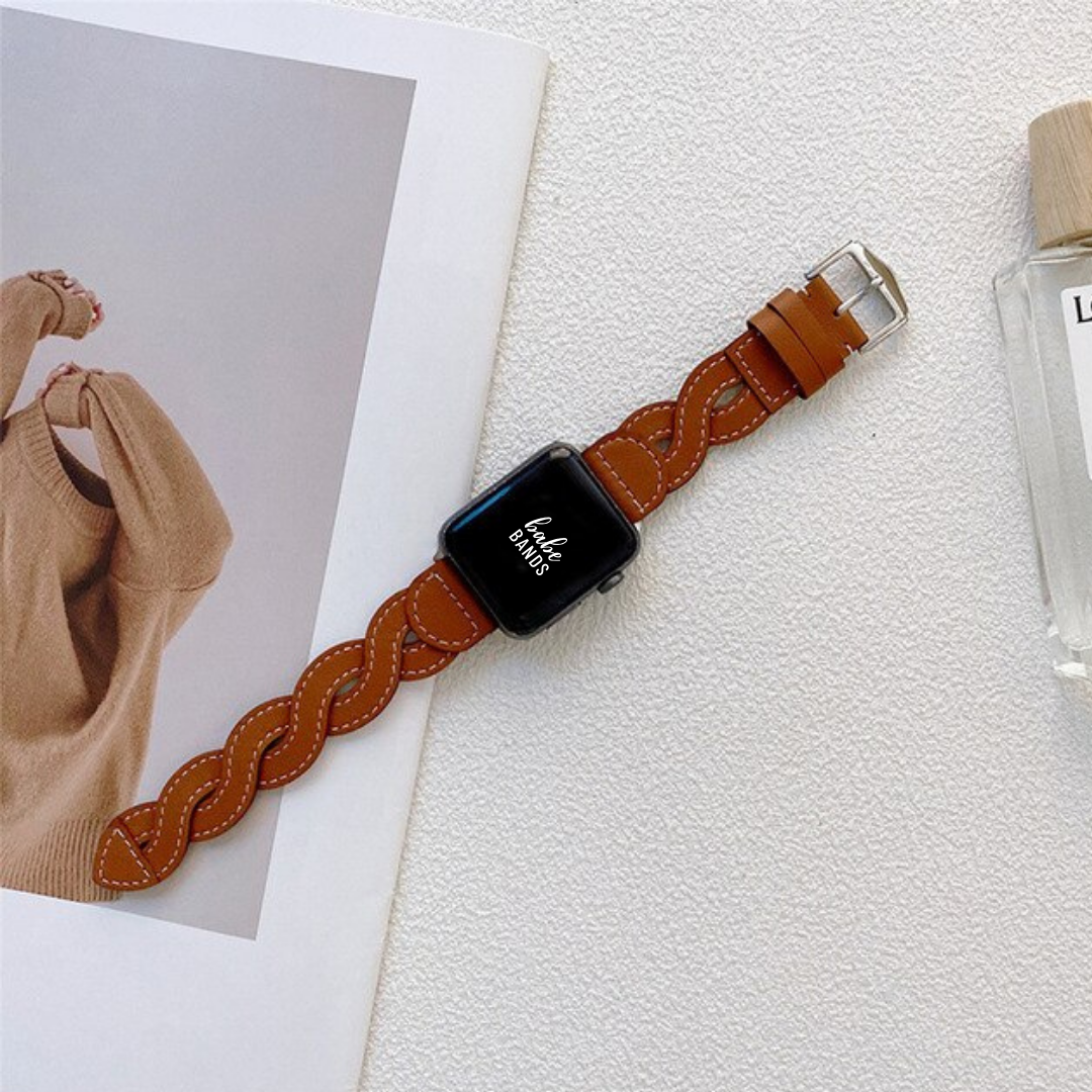 No more basic vibes. Step up your babe game with our premium Babe Bands to elevate your style.   Upgrade your Apple Watch with our Premium Twisted Leather Apple Watch Band.  Indulge in the luxury look and feel of our Apple Watch band, crafted from high-quality genuine leather with a beautiful twist detail and classic buckle closure.