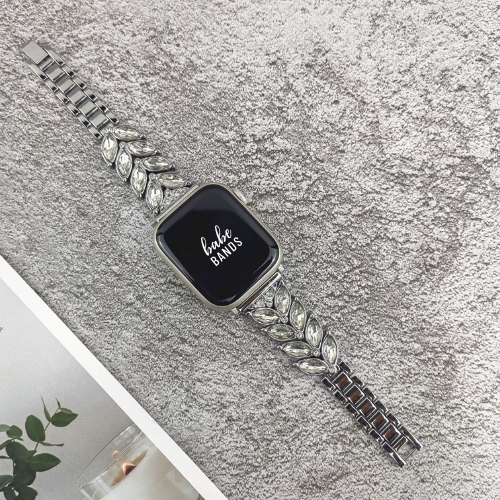 No more basic vibes. Step up your babe game with our premium Babe Bands to elevate your style.     Upgrade your Apple Watch with our Premium Stainless Steel Crystal Embellished Leaf Apple Watch Band.  Indulge in the luxury look and feel of our Apple Watch band, crafted from high-quality stainless steel in an elegant leaf design embellished with crystals for added style.
