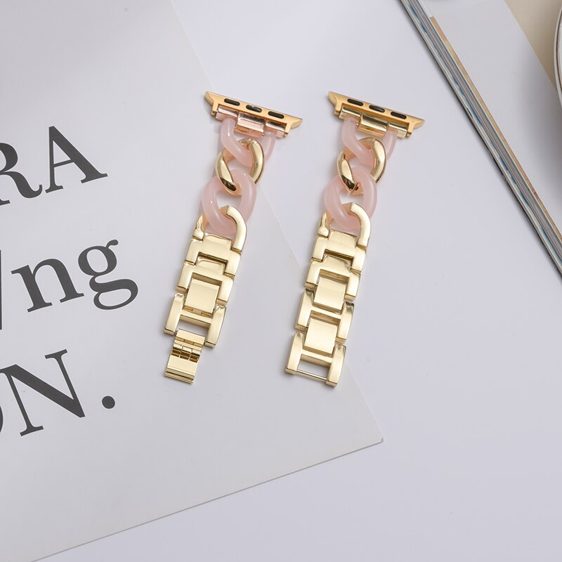 No more basic vibes. Step up your babe game with our premium Babe Bands to elevate your style.    Upgrade your Apple Watch with our Premium Stainless Steel and Resin Chunky Chain Apple Watch Band.  Indulge in the luxury look and feel of our Apple Watch band, crafted from high-quality stainless steel resin links in an elegant chunky chain style.