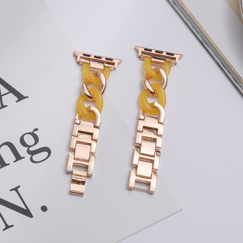 No more basic vibes. Step up your babe game with our premium Babe Bands to elevate your style.    Upgrade your Apple Watch with our Premium Stainless Steel and Resin Chunky Chain Apple Watch Band.  Indulge in the luxury look and feel of our Apple Watch band, crafted from high-quality stainless steel resin links in an elegant chunky chain style.