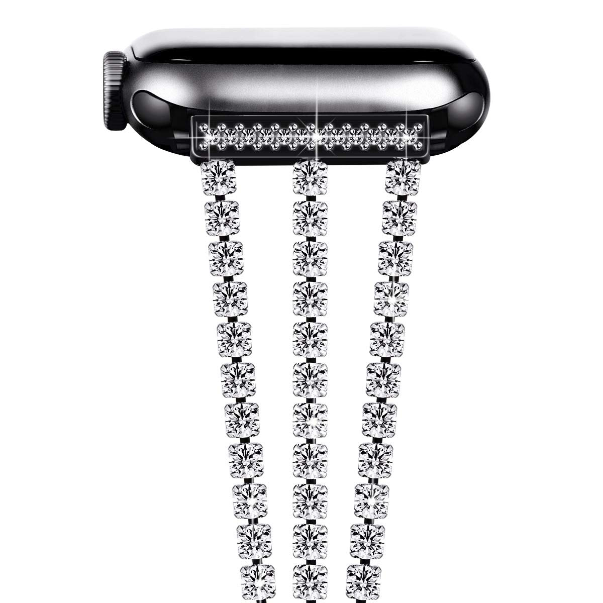 No more basic vibes. Step up your babe game with our premium Babe Bands to elevate your style.    Upgrade your Apple Watch with our Premium Triple Crystal Strap Apple watch Band.  Indulge in the luxury look and feel of our Apple Watch band, crafted from high-quality stainless steel in a beautiful triple strap design covered in faux diamond