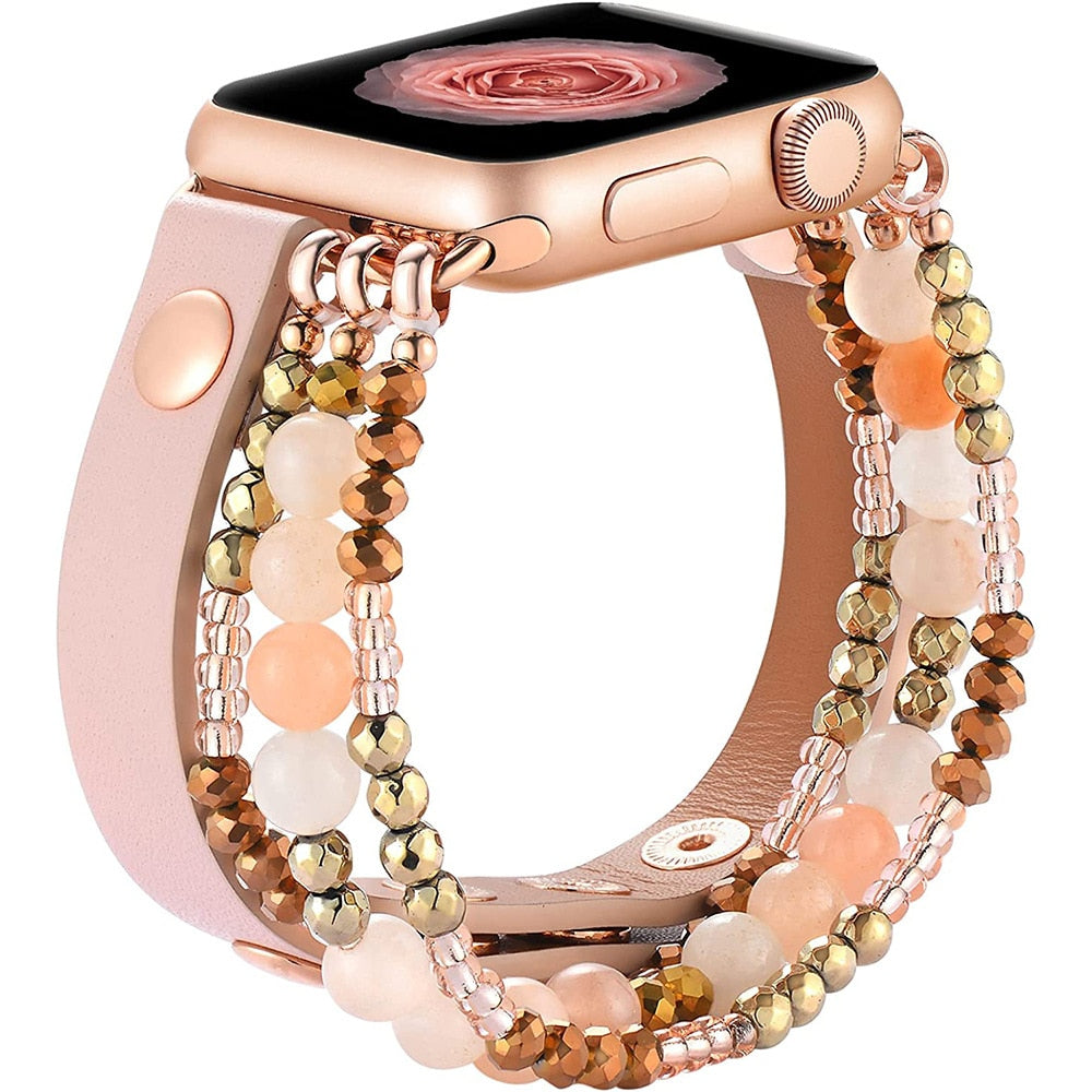 No more basic vibes. Step up your babe game with our premium Babe Bands to elevate your style.   Upgrade your Apple Watch with our Premium Leather Strap Triple Beaded Bracelet Apple Watch Band.  Indulge in the luxury look and feel of our Apple Watch band, crafted from high-quality stainless steel in an elegant chunky double chain style. 
