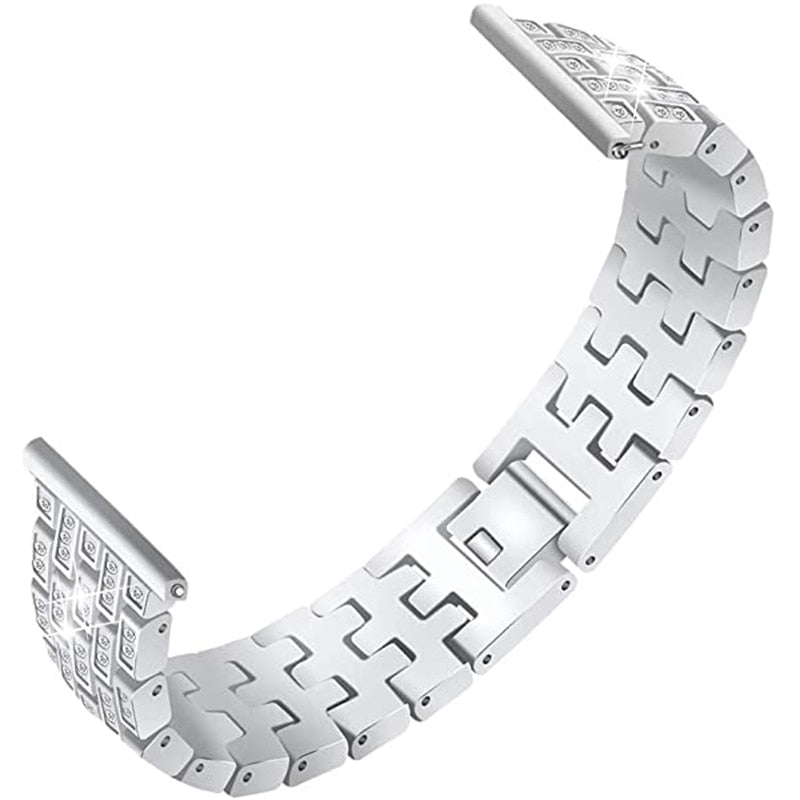 Upgrade your Samsung Galaxy Watch with our Premium Full Crystal Embellished Classic Style Band and Cover Samsung Galaxy Watch Band + Cover Set.  Indulge in the luxury look and feel of our Samsung Galaxy Watch band and case, crafted from high-quality stainless steel in a classic watch band style embellished with rows of faux diamond crystals. Each strap is designed to fit your Samsung Galaxy Watch seamlessly out of the box, and is adjustable with removable clasps. 