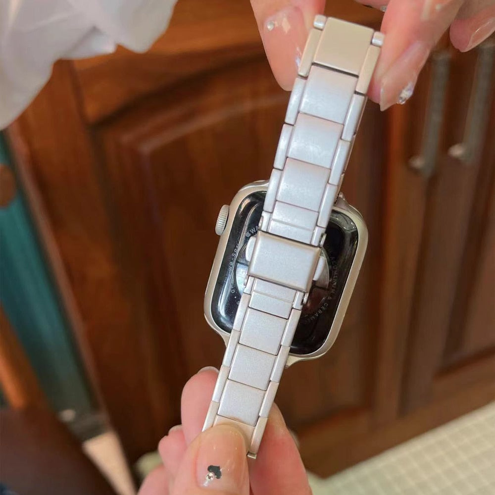 No more basic vibes. Step up your babe game with our premium Babe Bands to elevate your style.    Upgrade your Apple Watch with our Premium Slim Stainless Steel Classic Style Apple Watch Band.  Indulge in the luxury look and feel of our Apple Watch band, crafted from high-quality stainless steel in an classic watch band style with contrasting edge detail.