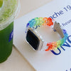 No more basic vibes. Step up your babe game with our premium Babe Bands to elevate your style.   Upgrade your Apple Watch with our Premium Resin Clear Rainbow Classic Link Style Apple Watch Band.  Indulge in the luxury look and feel of our Apple Watch band, crafted from high-quality clear rainbow colored resin in a classic watch band style.