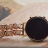 Load and play video in Gallery viewer, No more basic vibes. Step up your babe game with our premium Babe Bands to elevate your style.    Upgrade your Samsung Galaxy Watch with our Premium Leather Belted Stainless Steel Double Chain Samsung Galaxy Watch Band.  Indulge in the luxury look and feel of our Samsung Galaxy Watch band, crafted from high-quality stainless steel and genuine leather, in an elegant double chain style.