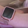 Load and play video in Gallery viewer, No more basic vibes. Step up your babe game with our premium Babe Bands to elevate your style. Upgrade your Apple Watch with our Premium Full Crystal Embellished Classic Style Band + Crystal Cover.  Indulge in the luxury look and feel of our Apple Watch band, crafted from high-quality stainless steel in an elegant classic watch band style, with shining faux diamond embellished throughout the band and cover.